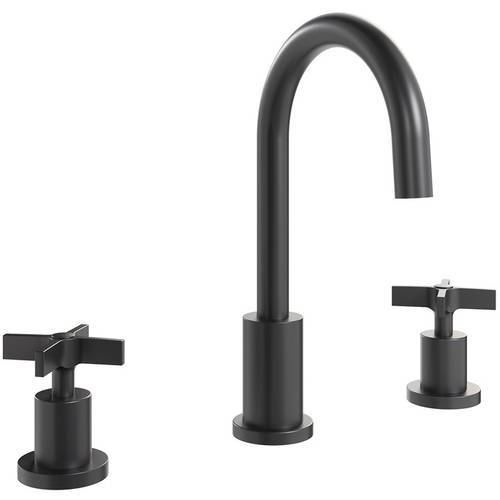 Larger image of Crosswater Clover 3TH Basin Mixer Tap With Crosshead Handles (M Black).