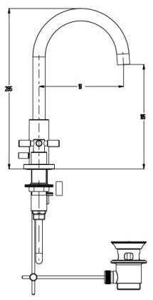 Technical image of Croswater Totti II 3 Hole Basin Mixer Tap With Waste (Chrome).