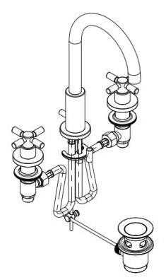 Technical image of Croswater Totti II 3 Hole Basin Mixer Tap With Waste (Chrome).