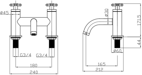 Technical image of Croswater Totti II Basin & Bath Filler Tap Pack (Chrome).