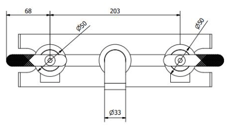 Technical image of Crosswater UNION Three Hole Wall Mounted Basin Mixer Tap (Chrome & Red).