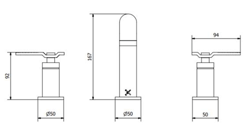 Technical image of Crosswater UNION 3 Hole Basin Mixer Tap (Black Chrome & Brushed Nickel).