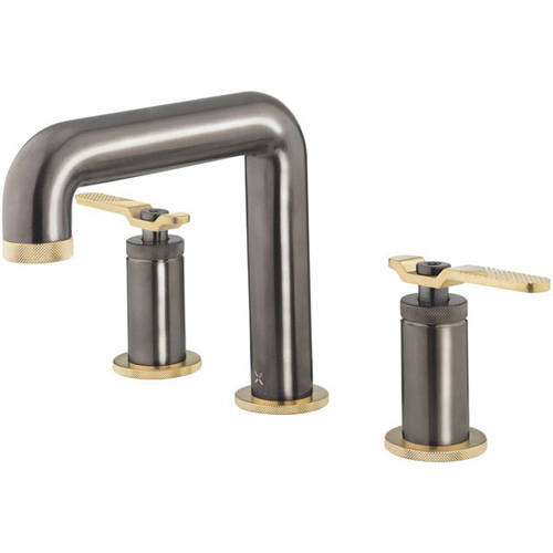 Larger image of Crosswater UNION 3 Hole Basin Mixer Tap (Black Chrome & Brushed Brass).