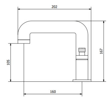 Technical image of Crosswater UNION Three Hole Deck Mounted Basin Mixer Tap (Chrome & Red).