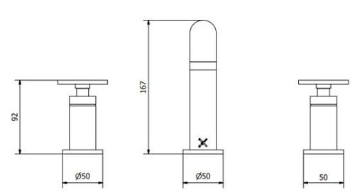 Technical image of Crosswater UNION Three Hole Deck Mounted Basin Mixer Tap (Brushed Nickel).