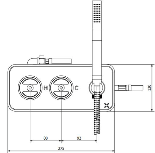 Technical image of Crosswater UNION Shower Valve With Handset (2-Way, Brushed Black).