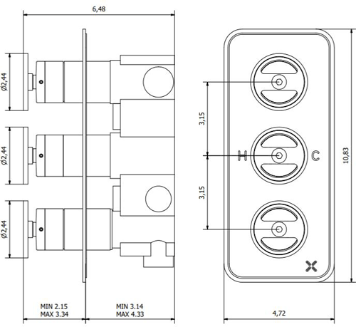 Technical image of Crosswater UNION Thermostatic Shower Valve (2 Outlets, Chrome).