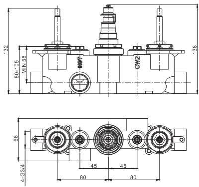 Technical image of Crosswater UNION Thermostatic Shower Valve (2 Outlets, Chrome).