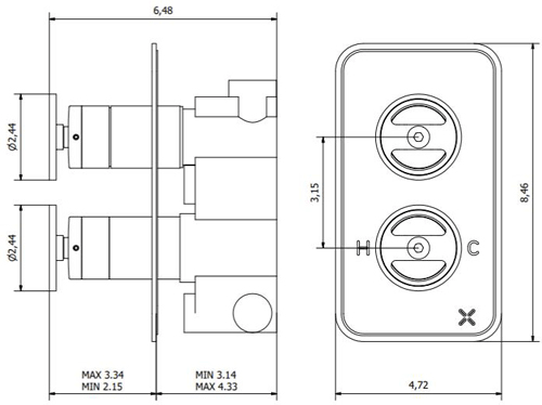 Technical image of Crosswater UNION Thermostatic Shower Valve (3 Outlets, Chrome).