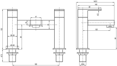 Technical image of Crosswater Verge Basin & Bath Filler Tap Pack (Brushed Stainless Steel).