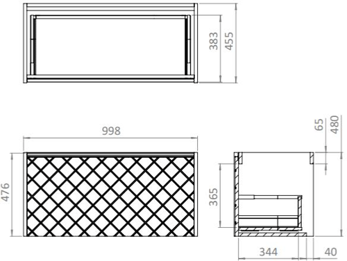 Technical image of Crosswater Vergo Vanity Unit & Black Glass Basin (1000mm, Matt Black).