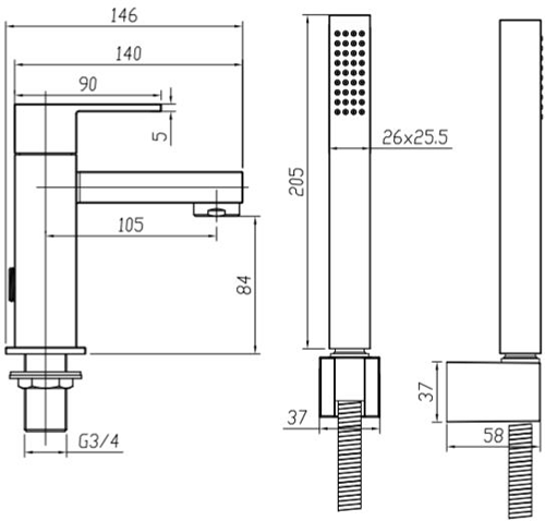 Technical image of Crosswater Verge Bath Shower Mixer Tap & Kit (Brushed Stainless Steel).
