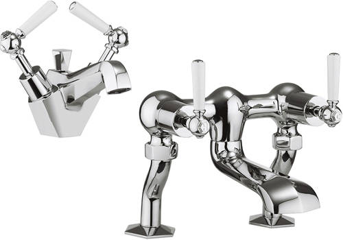 Larger image of Crosswater Waldorf Basin Mixer & Bath Filler Tap Pack (White Lever Handles).