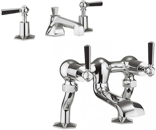 Larger image of Crosswater Waldorf 3 Hole Basin Mixer & Bath Filler Taps (Black Handles).