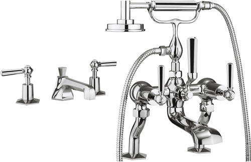 Larger image of Crosswater Waldorf 3 Hole Basin & Bath Shower Mixer Tap (Chrome Handles).