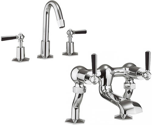 Larger image of Crosswater Waldorf 3 Hole Basin Mixer & Bath Filler Tap (Black Handles).