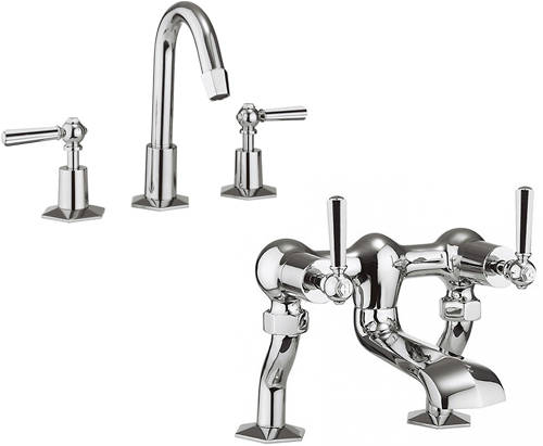 Larger image of Crosswater Waldorf 3 Hole Basin Mixer & Bath Filler Tap (Chrome Handles).