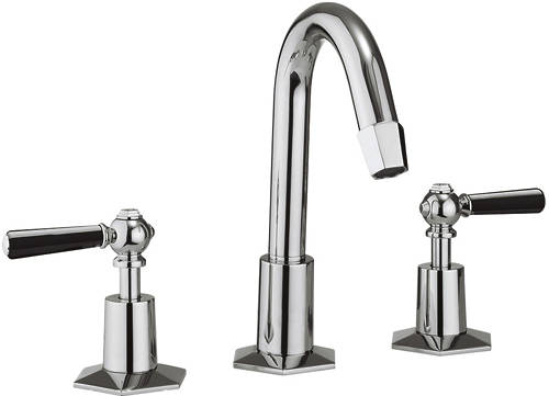 Example image of Crosswater Waldorf 3 Hole Basin & Bath Shower Mixer Tap (Black Handles).