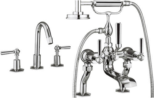 Larger image of Crosswater Waldorf 3 Hole Basin & Bath Shower Mixer Tap (Chrome Handles)