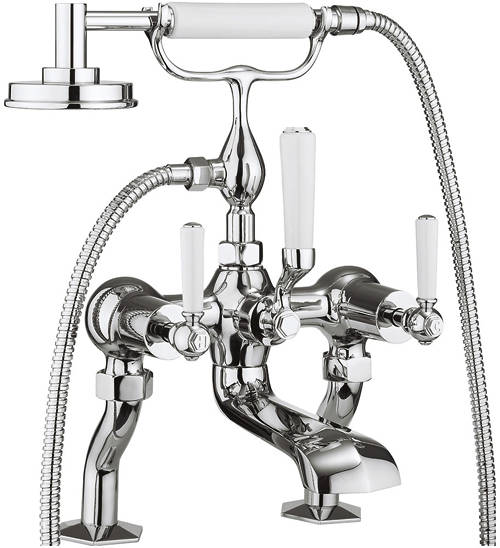 Example image of Crosswater Waldorf 3 Hole Basin & Bath Shower Mixer Tap (White Handles).