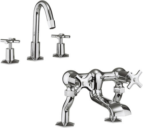 Larger image of Crosswater Waldorf 3 Hole Basin Mixer & Bath Filler Tap Pack (Chrome).