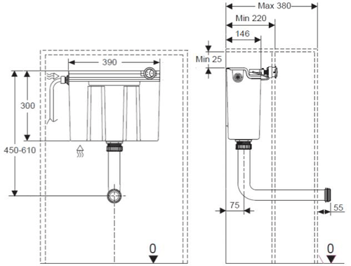 Technical image of Crosswater Parts Slimline Concealed Toilet Cistern With Dual Flush.