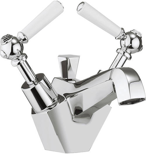Larger image of Crosswater Waldorf Basin Mixer Tap With White Lever Handles.