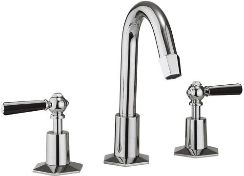Larger image of Crosswater Waldorf 3 Hole Basin Tap, Tall Spout & Black Lever Handles.