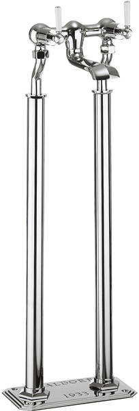 Larger image of Crosswater Waldorf Floorstanding Bath Filler Tap With White Lever Handles.