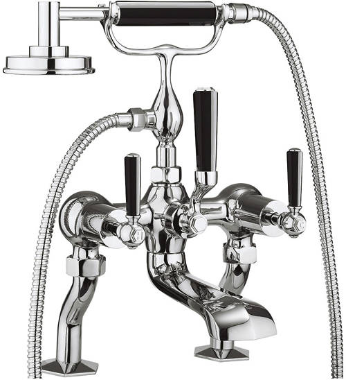 Larger image of Crosswater Waldorf Bath Shower Mixer Tap With Black Lever Handles.