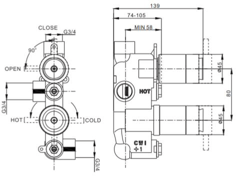 Technical image of Crosswater Wisp Shower Valve With 1 Outlet (Chrome).