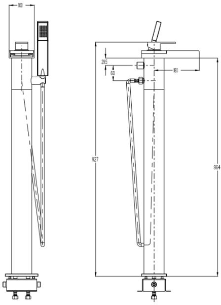 Technical image of Crosswater Water Square Floor Standing Bath Shower Mixer Tap (Chrome).