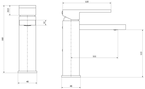 Technical image of Crosswater Zion Basin Mixer Tap (Chrome).