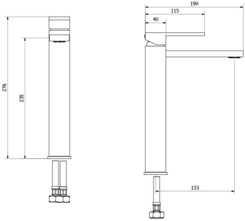 Technical image of Crosswater Zion Tall Basin Mixer Tap (Chrome).