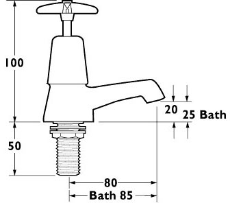 Technical image of Deva Cross Handle Bath Taps (Pair).