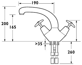 Technical image of Deva Cross Handle Dual Flow Kitchen Mixer Tap With Swivel Spout (Chrome).