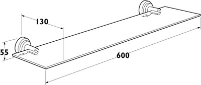 Technical image of Deva Abbie Glass Shelf 600 x 130mm (Chrome).