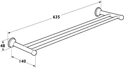 Technical image of Deva Madison Double Towel Rail 640mm (Chrome).