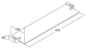 Technical image of Deva Edge Glass Shelf 475 x 118mm (Chrome).