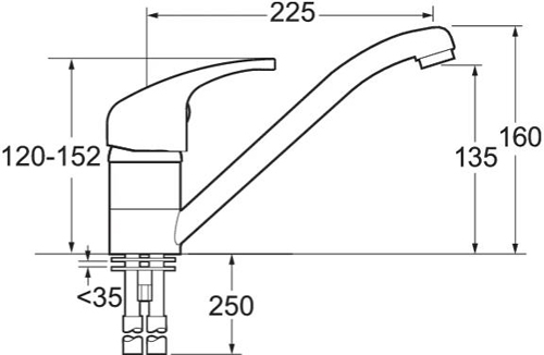 Technical image of Deva Adore Single Lever Kitchen Tap With Enviro Klick (Chrome).