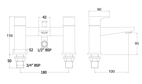 Technical image of Methven Amio Bath Shower Mixer Tap With Kit (Chrome).