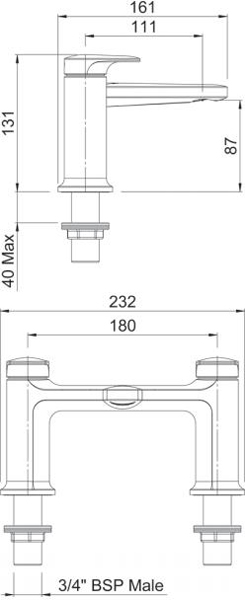 Technical image of Methven Aio Bath Filler Tap (Chrome).