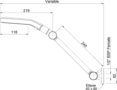 Technical image of Methven Aurajet Aio Hi-Rise Shower Head & Arm (Chrome & White).