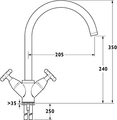 Technical image of Deva Apostle Apostle Monoblock Sink Mixer with Swivel Spout