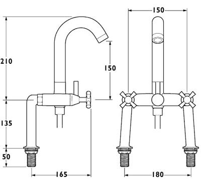 Technical image of Deva Apostle Bath Shower Mixer Tap With Shower Kit.