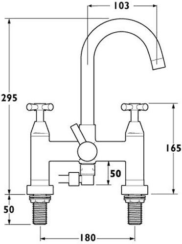 Technical image of Deva Apostle Deck Mounted Bath Shower Mixer Tap With Shower Kit.