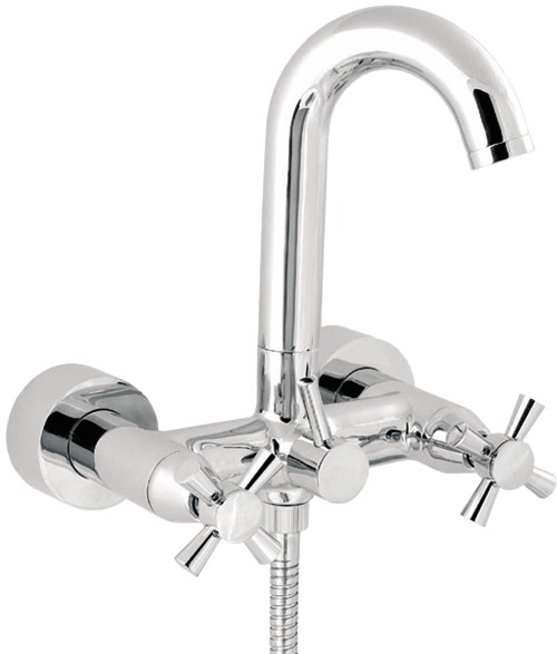 Larger image of Deva Apostle Wall Mounted Bath Shower Mixer Tap With Shower Kit.