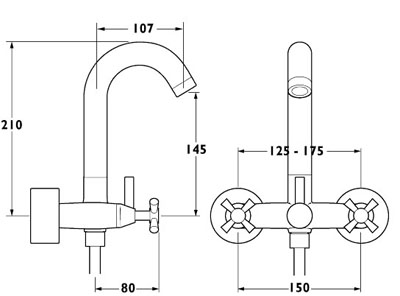 Technical image of Deva Apostle Wall Mounted Bath Shower Mixer Tap With Shower Kit.