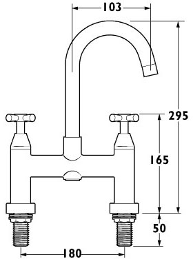 Technical image of Deva Apostle Deck Mounted Bath Filler Tap.