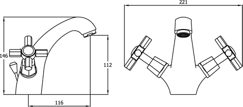 Technical image of Deva Artesian Mono Basin Mixer Tap With Pop Up Waste (Gold).